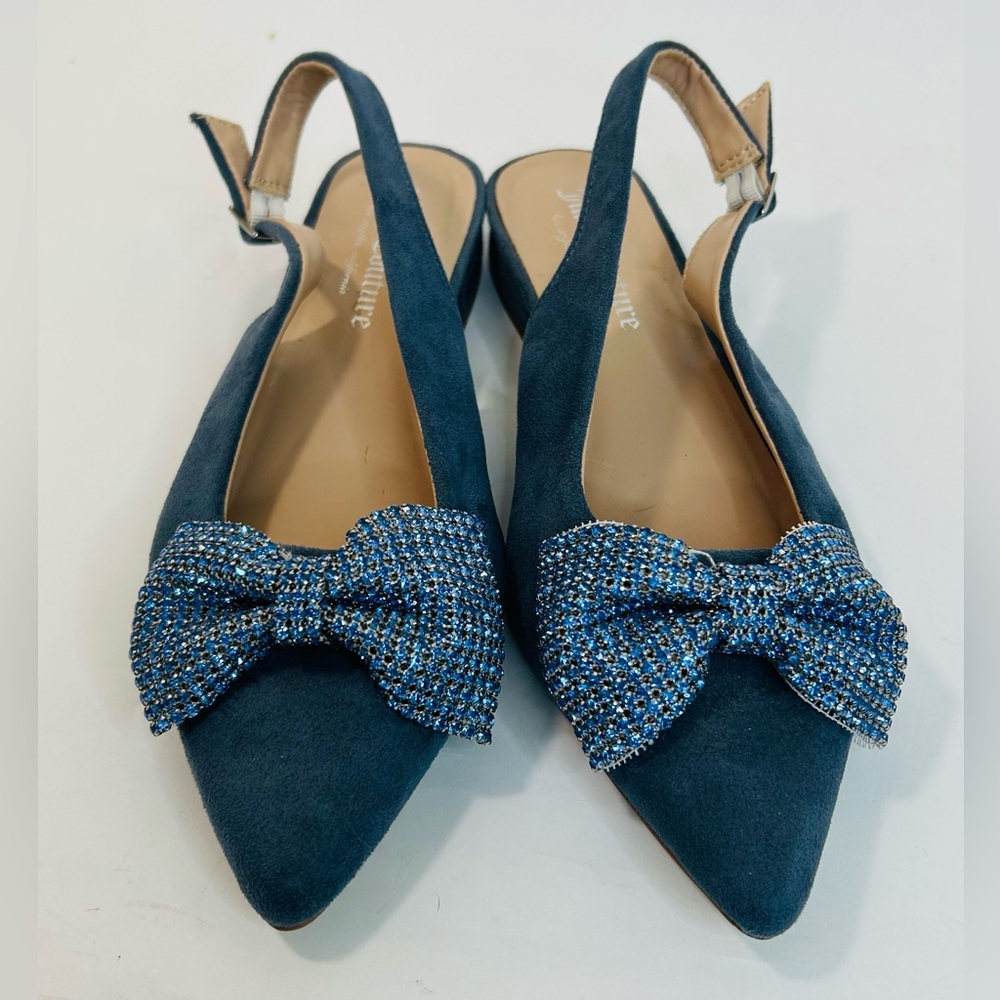 Juicy Couture “Chessa” Blue Suede Slingback Flats with Rhinestone Bows size 7